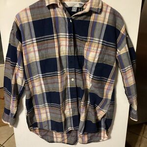 Old Navy Women's Plaid Button Down Shirt - Navy, Gray, and Pink